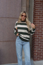 Nellie Striped Sweater in Forest/Ivory