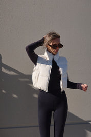 Cream Cropped Pleather Puffer Vest