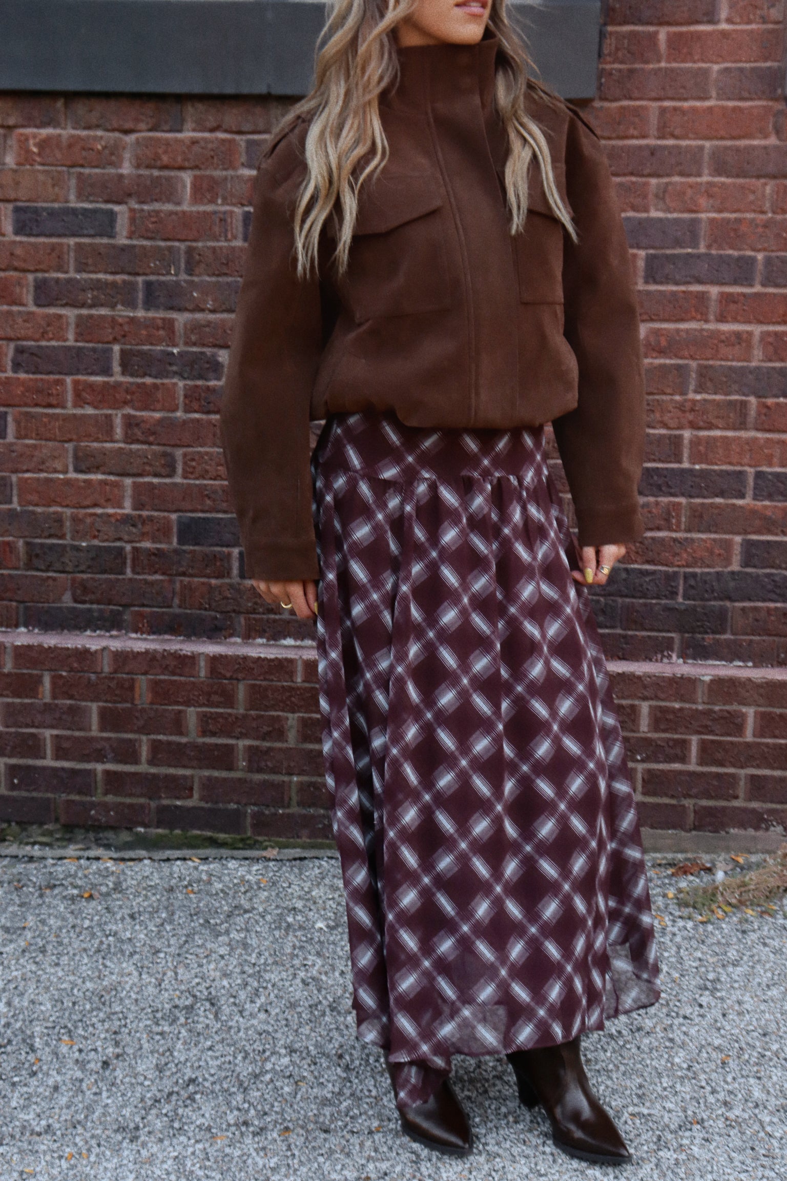 Presley Plaid Chiffon Maxi Skirt
