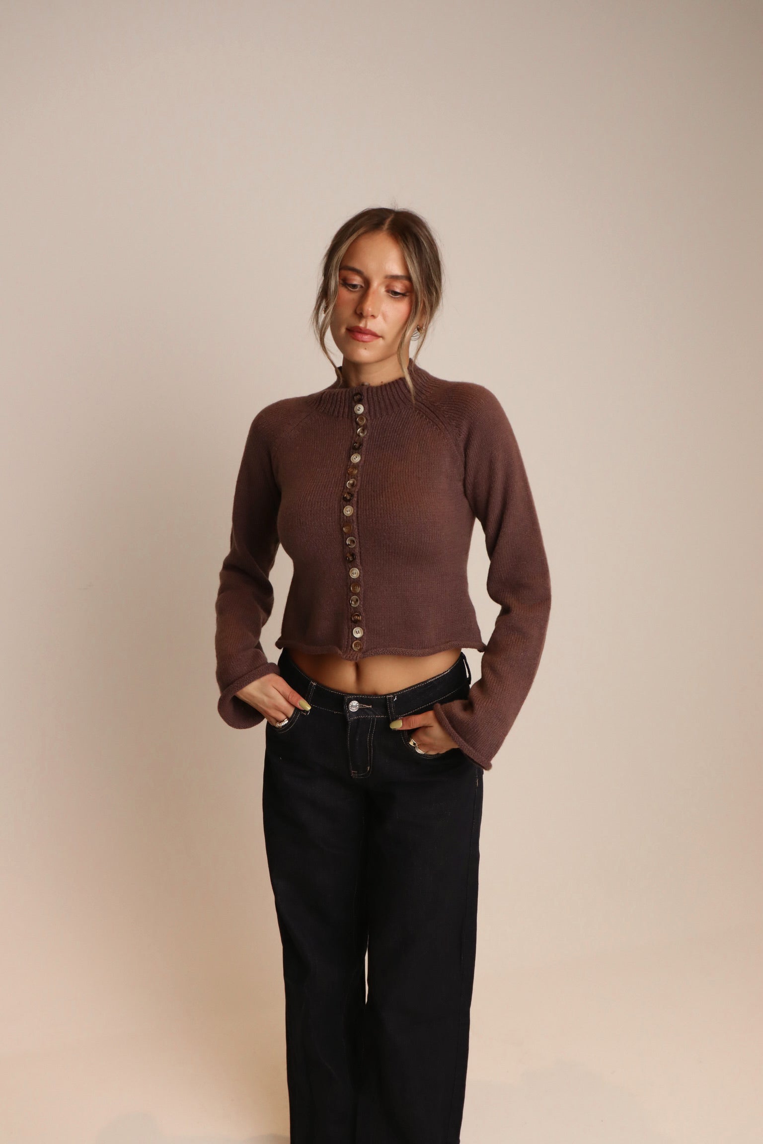 Eden Button Down Mock Neck