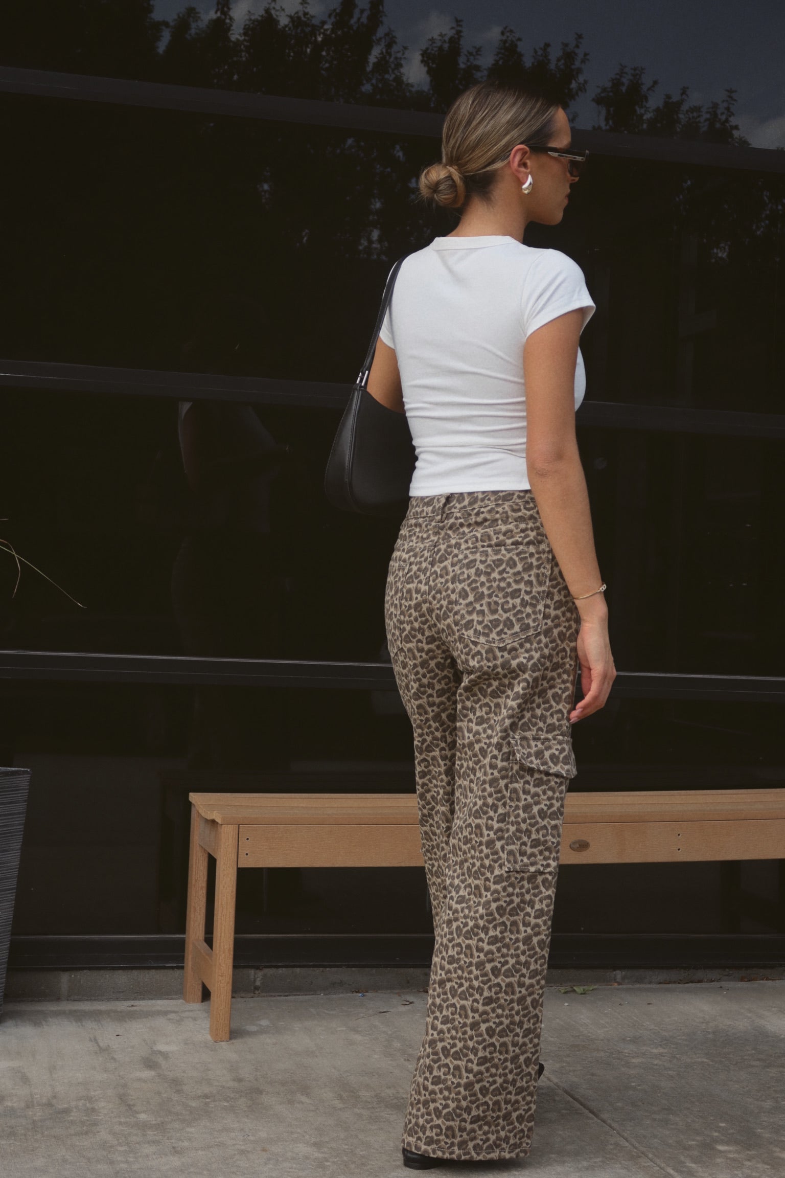 Mid Rise Leopard Print Cargo Pants