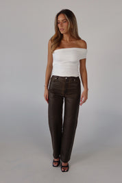 Brown Vintage Washed Pleather Pants