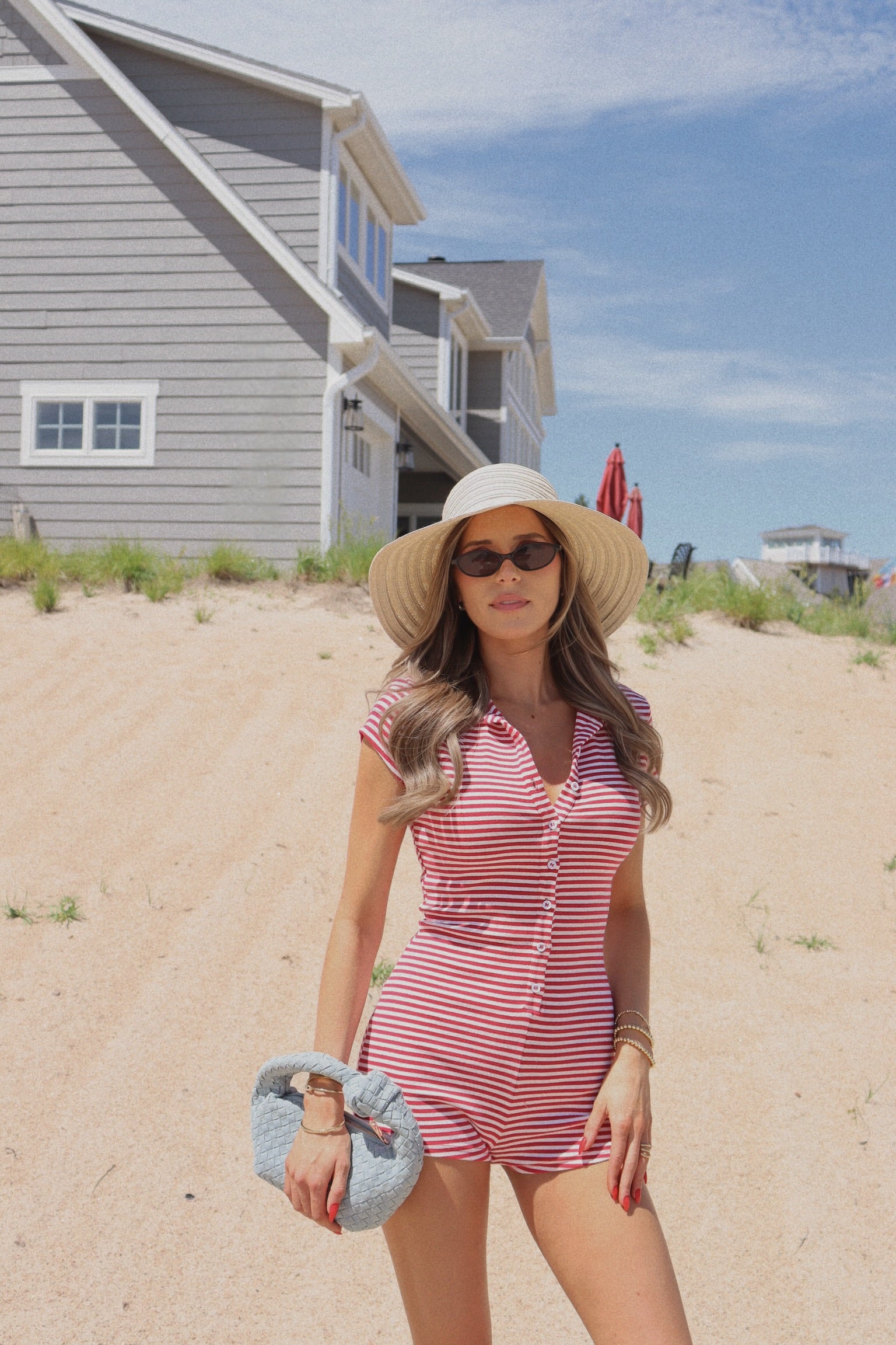 Red Striped Button Down Romper