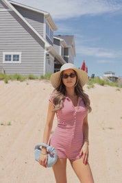 Red Striped Button Down Romper