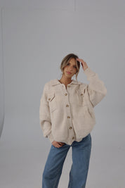 Casen Collared Button Up Knit in Cream