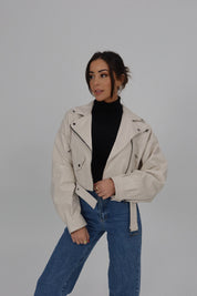 Classic Vegan Leather Jacket in Stone