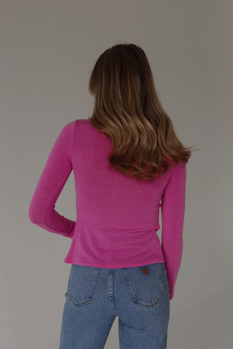 Fuchsia Open Front Collared Top