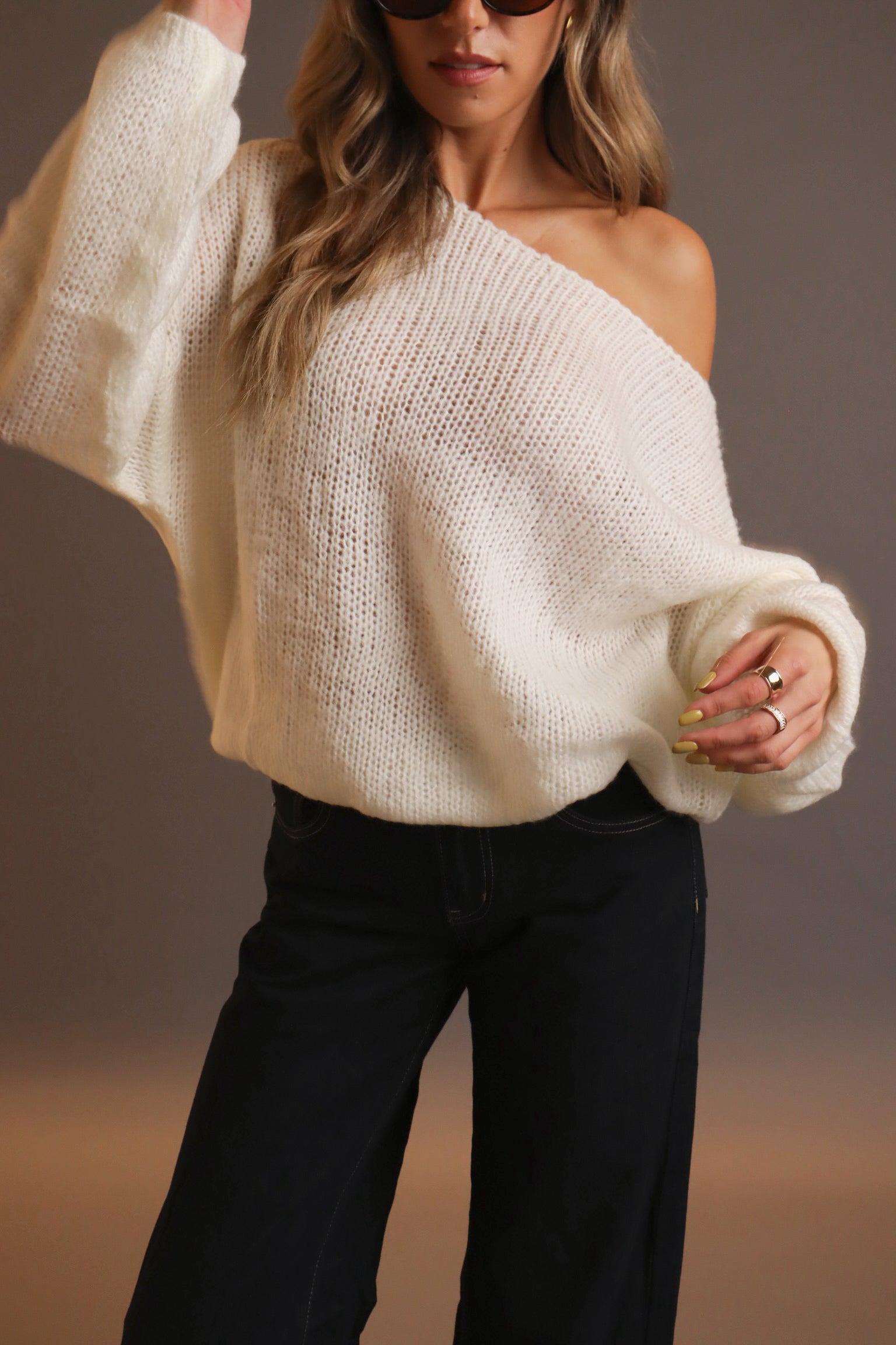 Kacey Boat Neck Pullover Sweater In Ivory