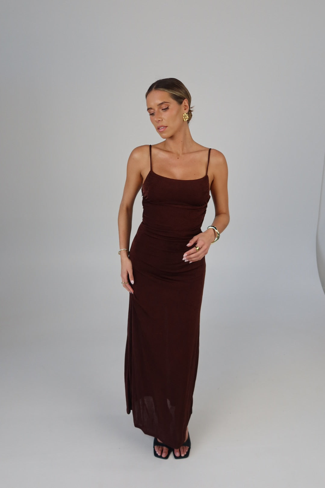 Mocha Ruched Maxi Dress