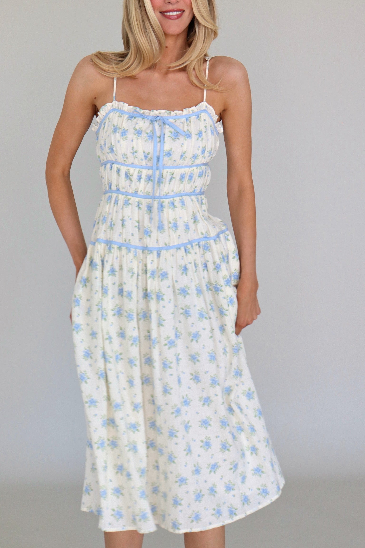 Leila Blue Floral Midi Dress