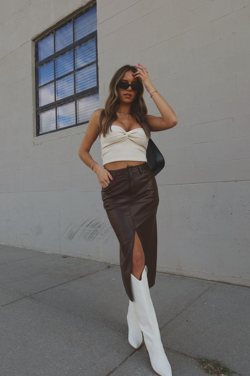 Adalyn Faux Leather Midi Skirt