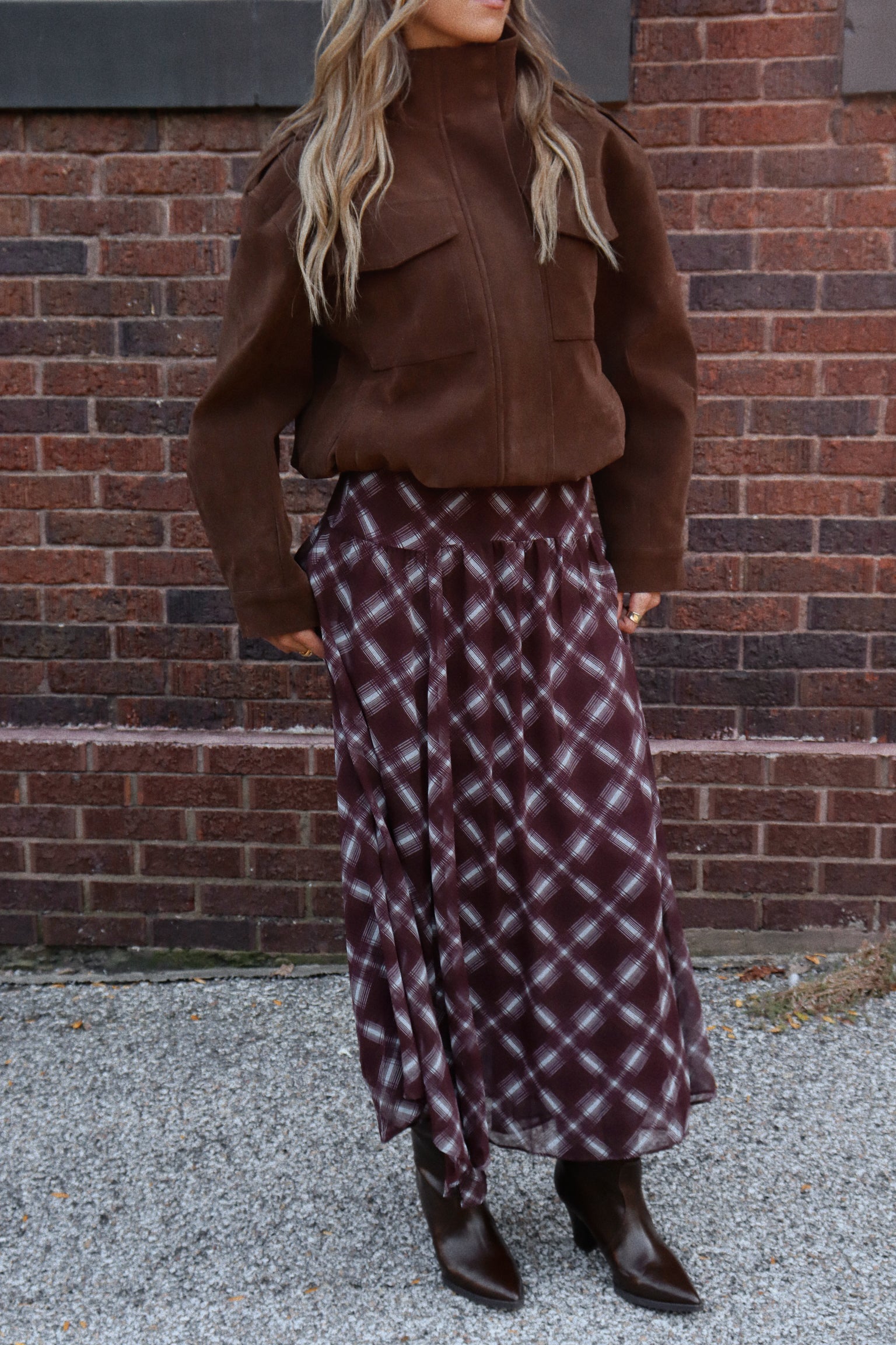 Presley Plaid Chiffon Maxi Skirt
