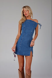 Ava Denim Asymmetric Mini Dress