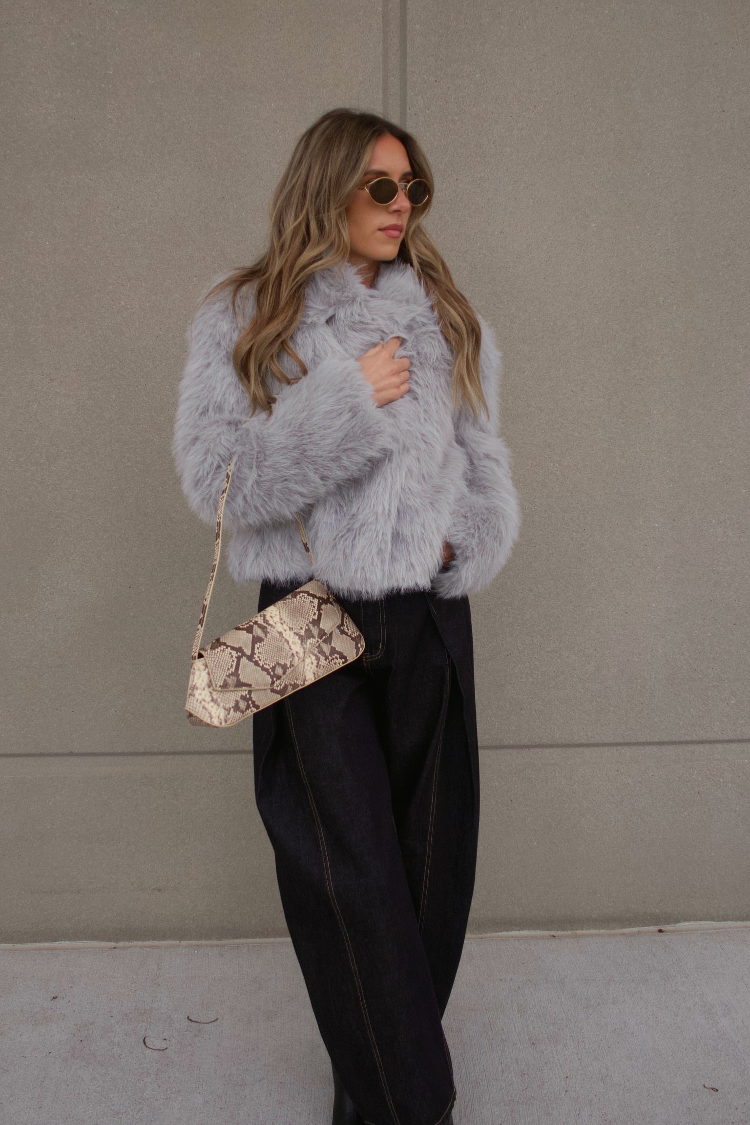 Grey Faux Fur Cropped Jacket