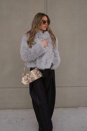 Grey Faux Fur Cropped Jacket