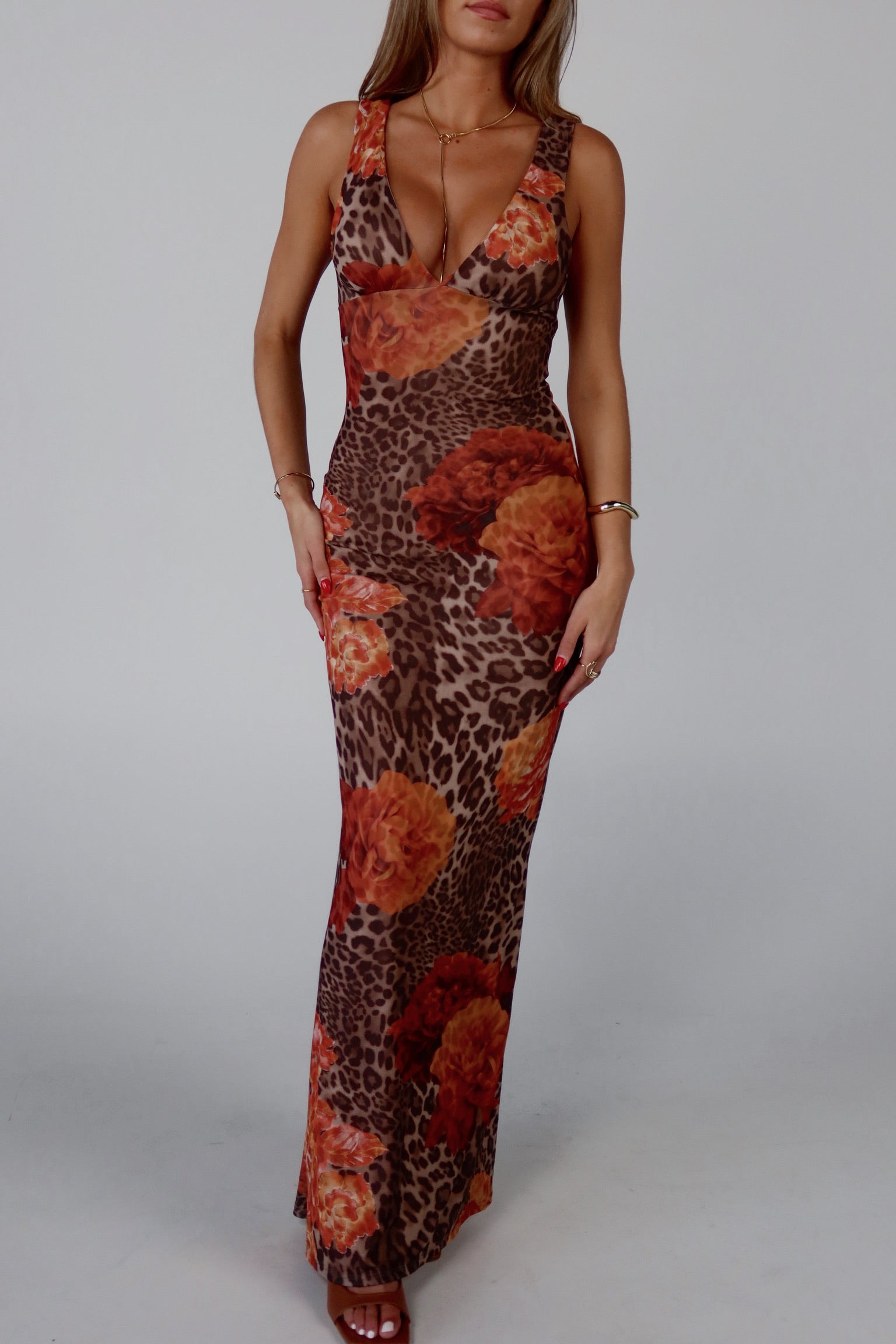 Layla Leopard Print Mesh Maxi Dress