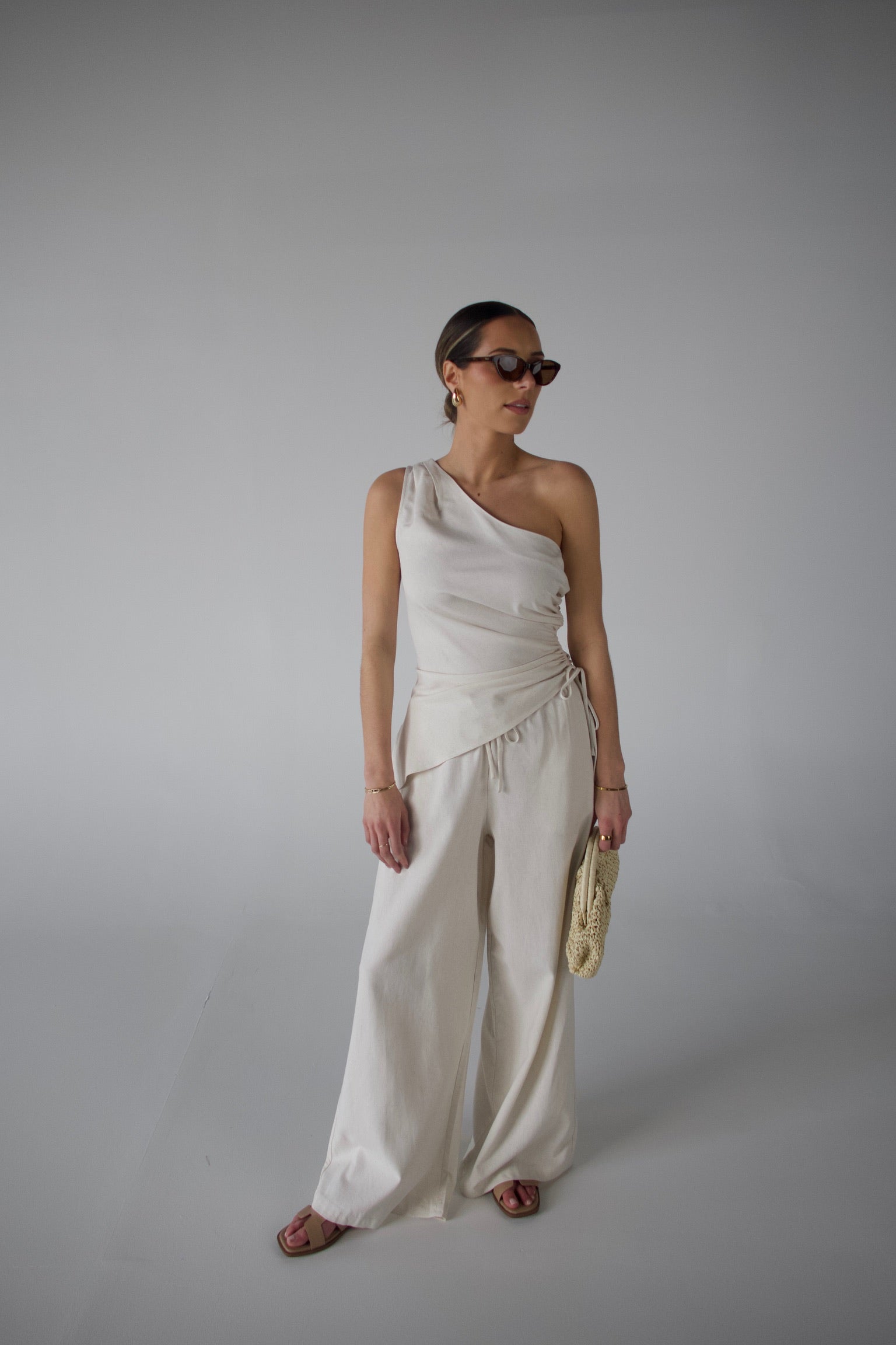 Inez Linen One Shoulder Top