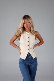 Zella Linen Button Up Vest