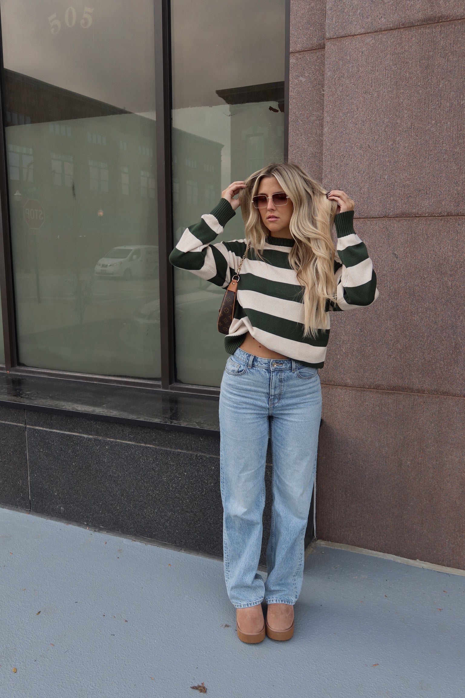 Nellie Striped Sweater in Forest/Ivory