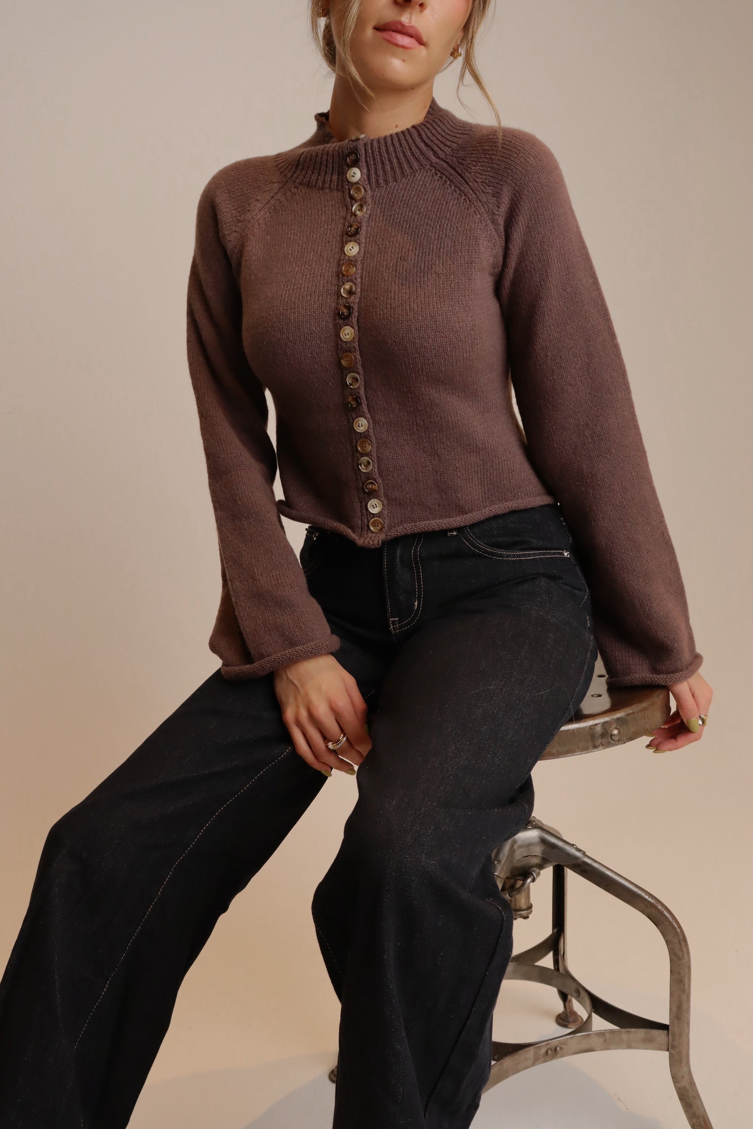Eden Button Down Mock Neck