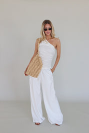 Inez Linen One Shoulder Top in Ivory
