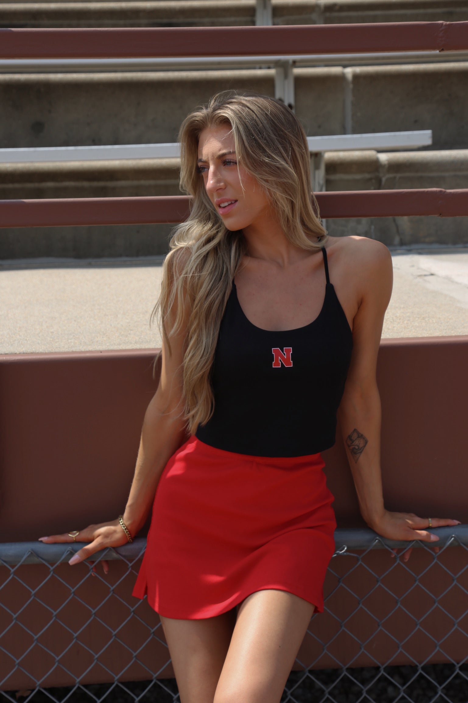 Red Ribbed Mini Skirt