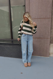 Nellie Striped Sweater in Forest/Ivory