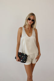 Ivory Satin Racerback Tank Top