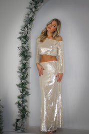 Champagne Hour Off-Shoulder Sequin Top