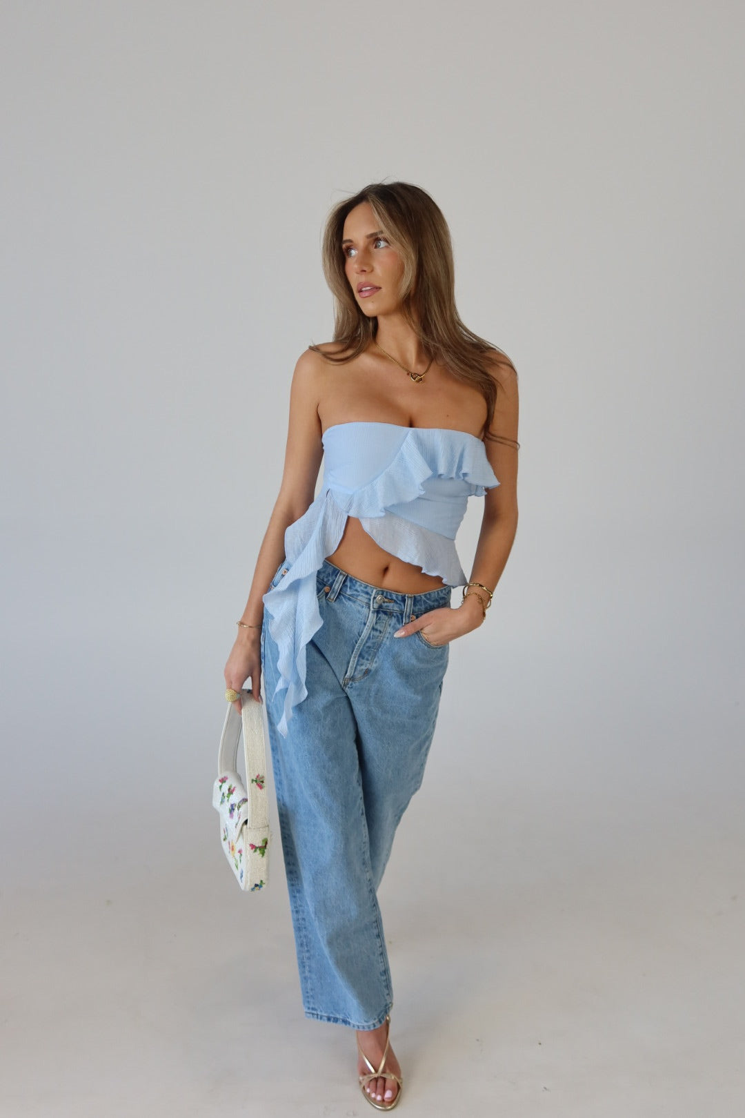 Zoey Strapless Top in Baby Blue