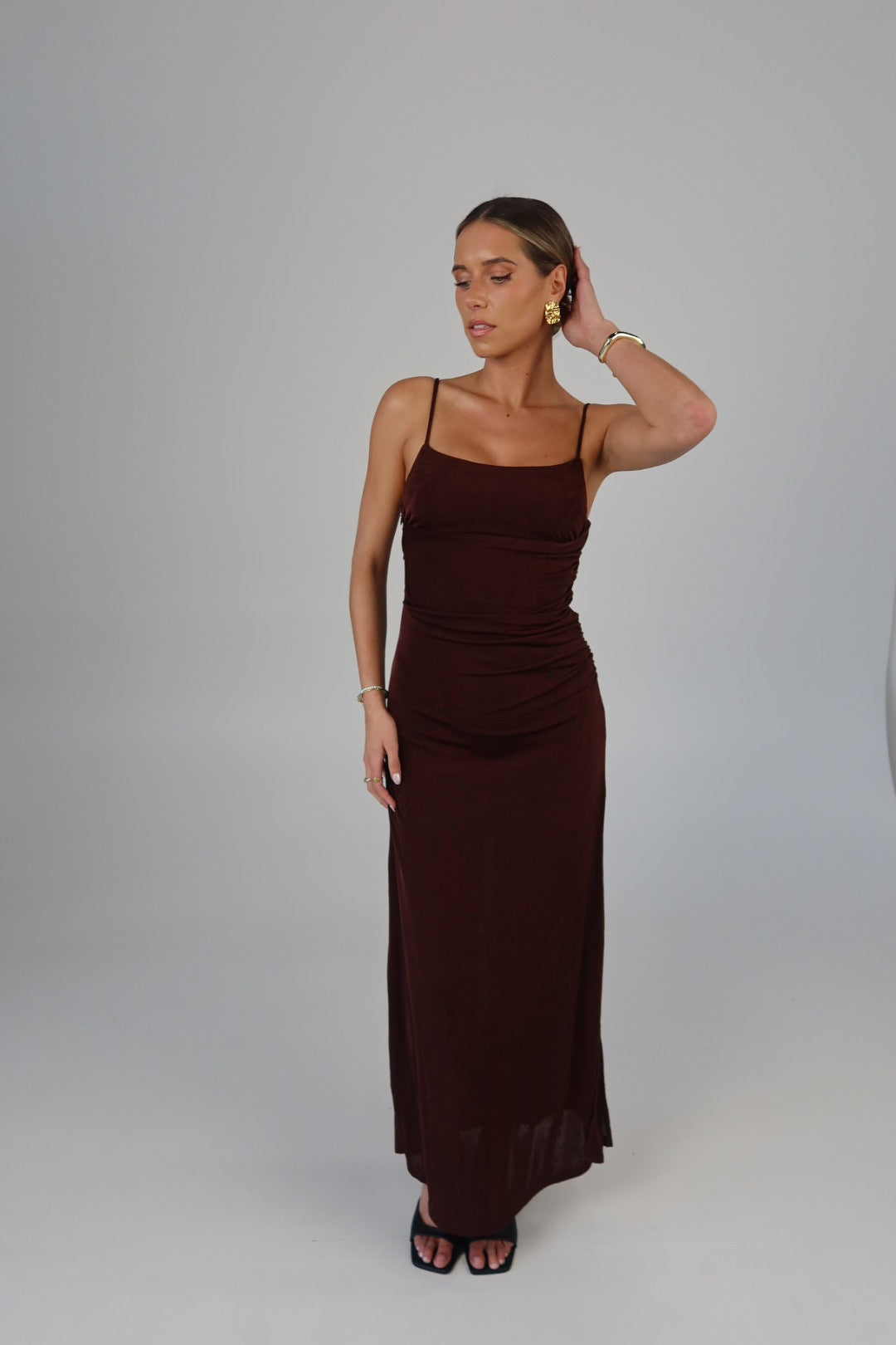 Mocha Ruched Maxi Dress