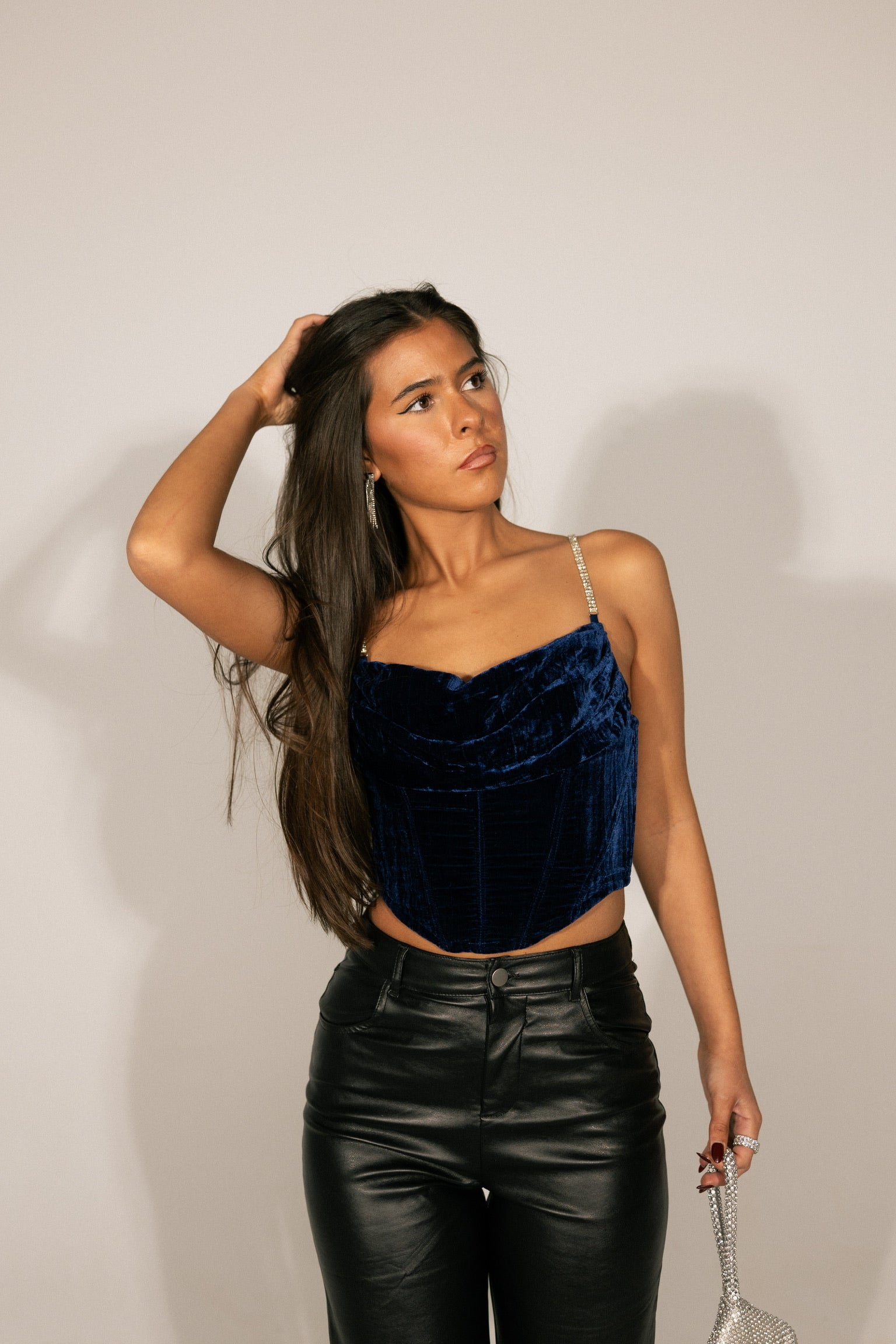 Tori Velvet Corset Top in Navy