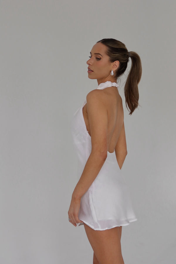 Erin Satin Wrap Halter Mini Dress