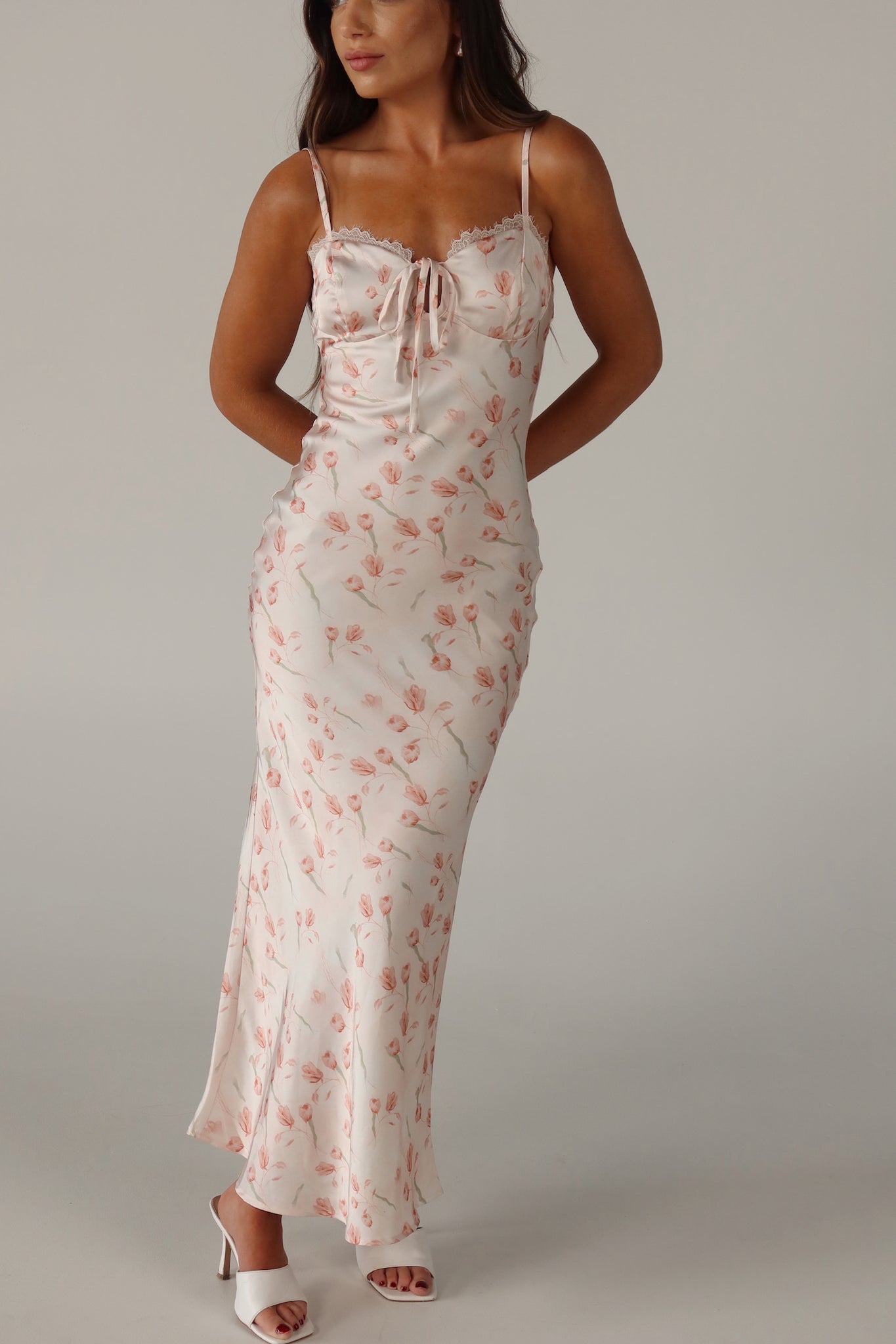Brynn Satin Floral Midi Dress – Madida Clothing