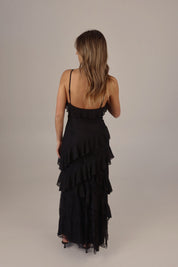 Black Enchanted Lace Tiered Maxi Dress