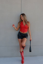 Red Faux Leather Vest