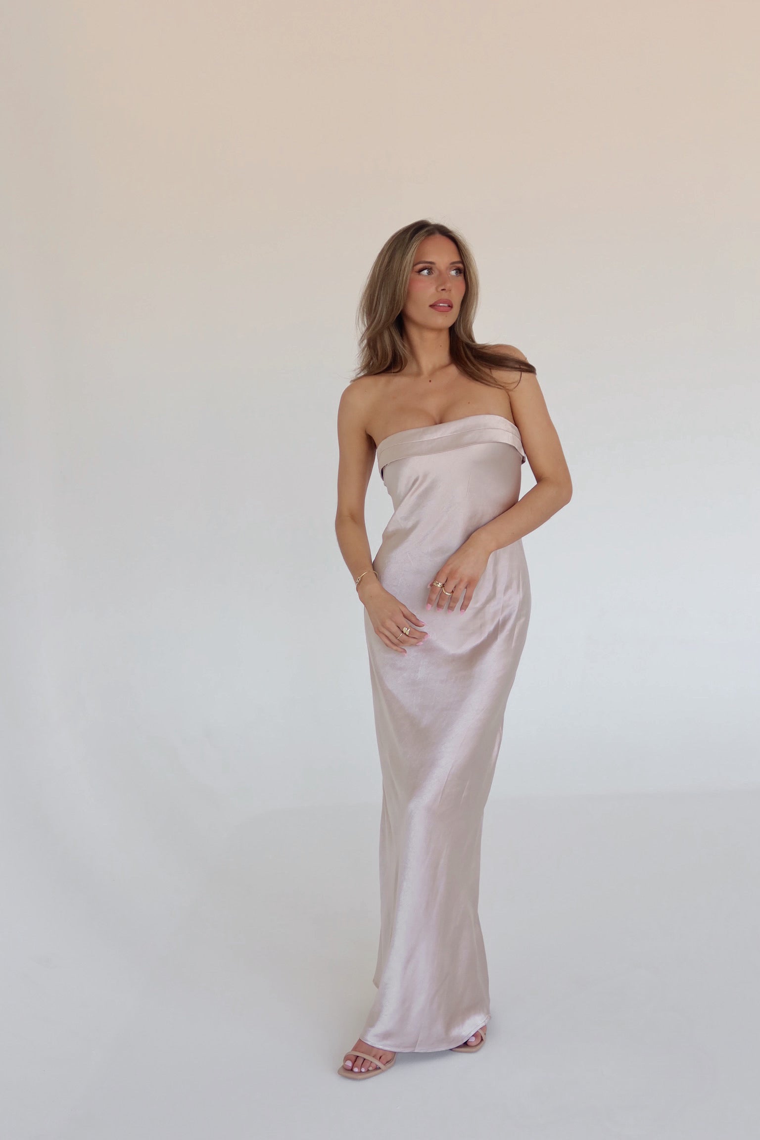 Ecru Strapless Satin Maxi Dress Madida Clothing Ecru Strapless Satin Maxi Dress Madida Clothing