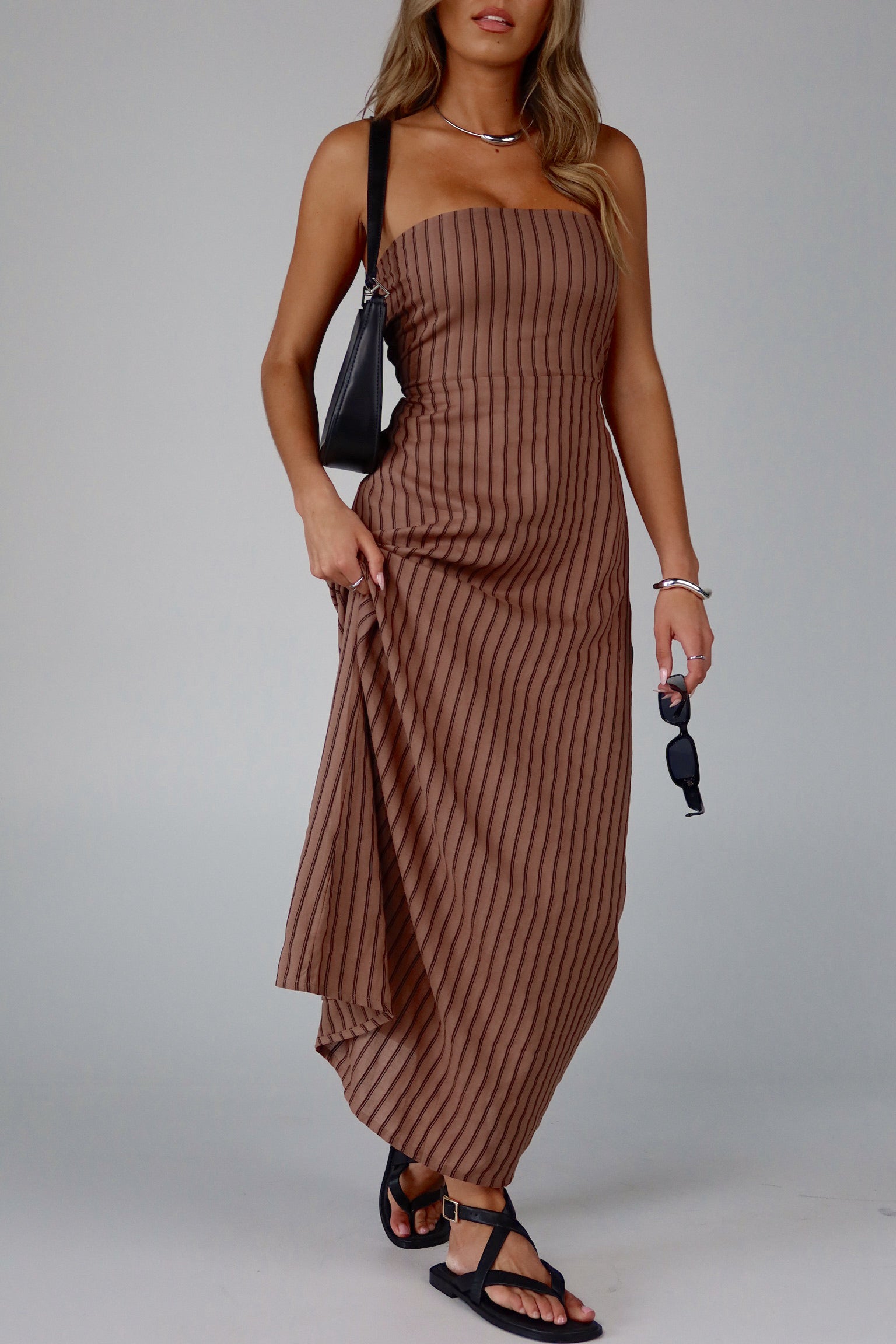 Maranda Strapless Linen Blend Maxi Dress