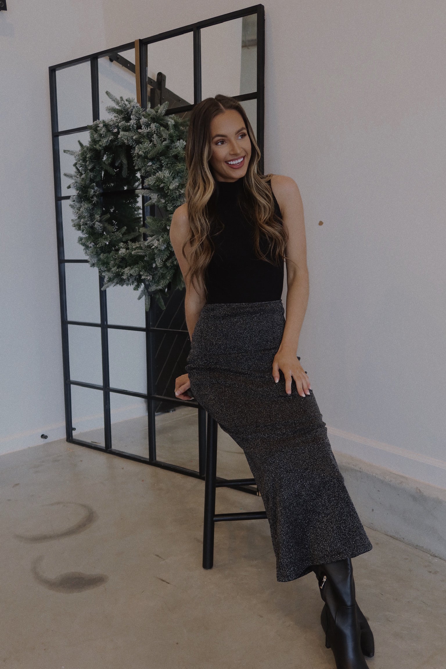 Elena Shimmering Midi Skirt