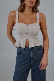 Silver Knit Peplum Button-Down Tank