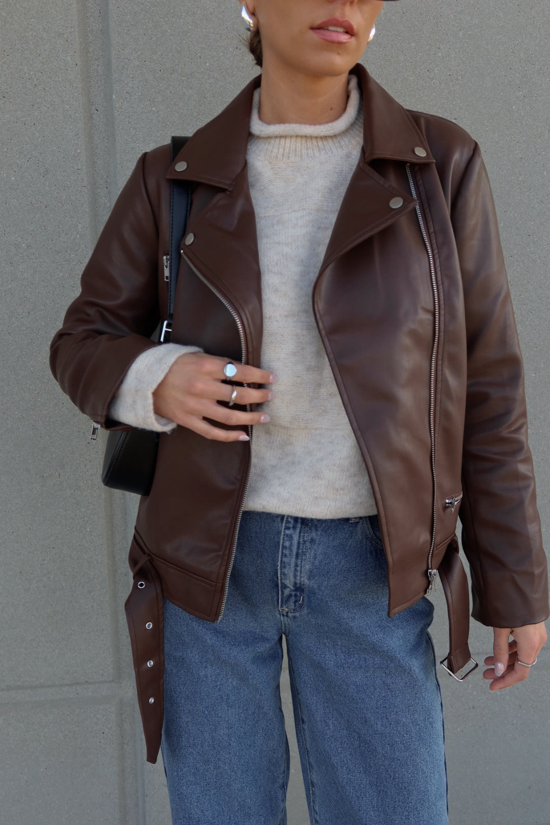 Brown Pleather Moto Jacket