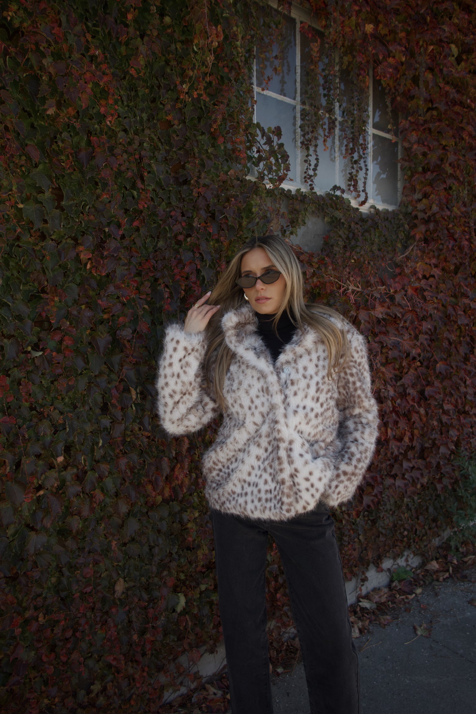 Snow Leopard Faux Fur Jacket