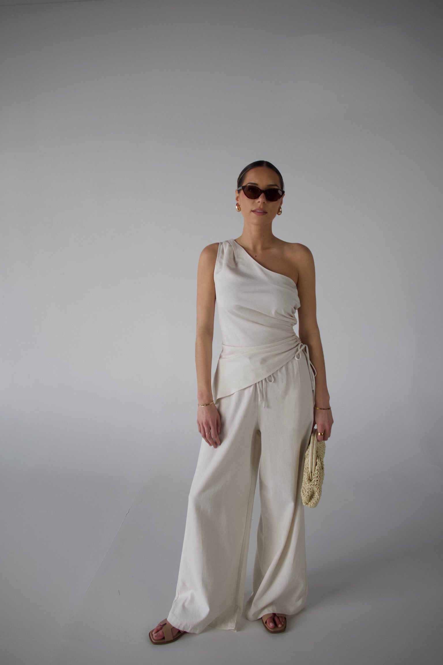 Inez Linen One Shoulder Top