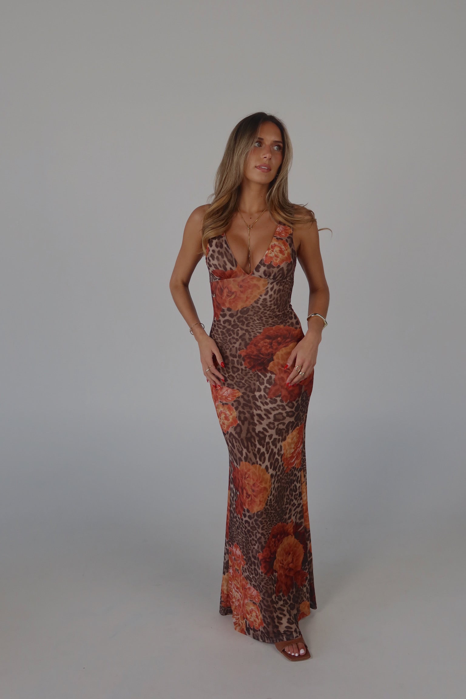 Layla Leopard Print Mesh Maxi Dress