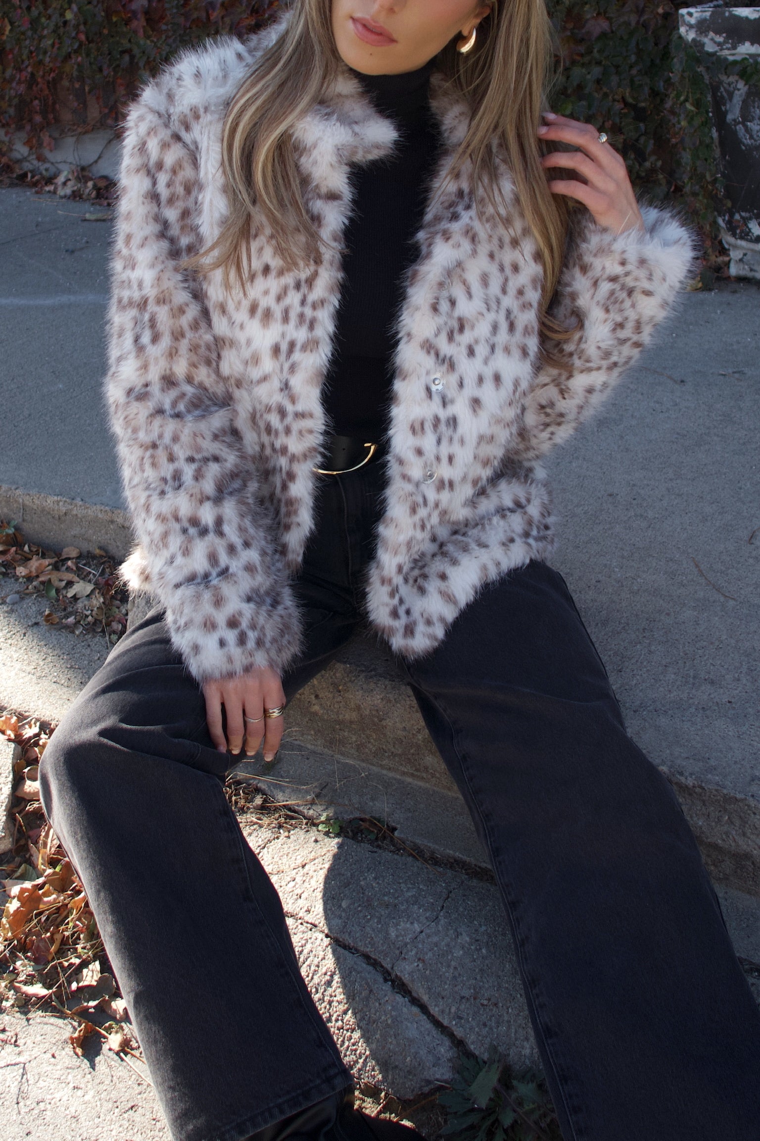 Snow Leopard Faux Fur Jacket