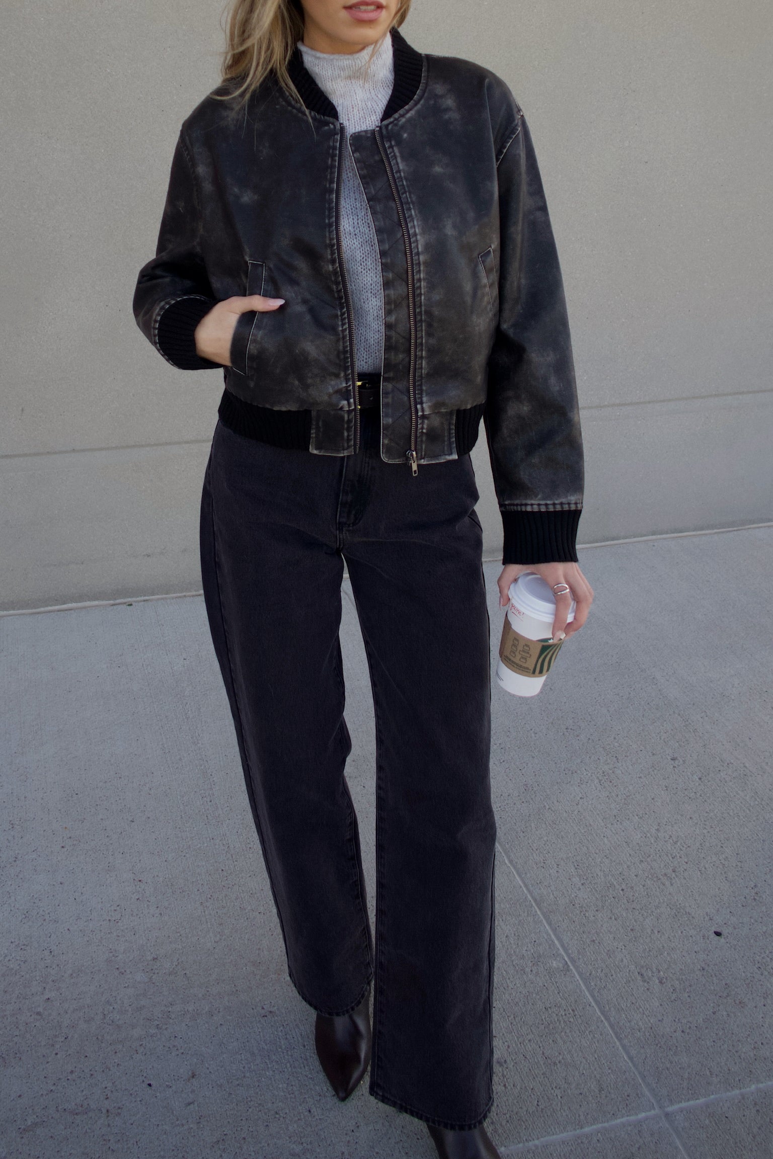 Washed Black Faux Leather Jacket
