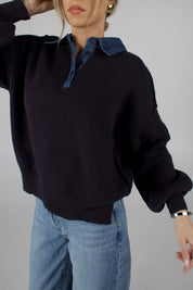 Rowan Navy Polo Sweater