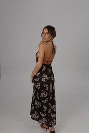 Vivienne Brown Floral Open Back Maxi Dress