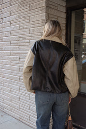 Vegan Leather Jacket in Brown/Khaki