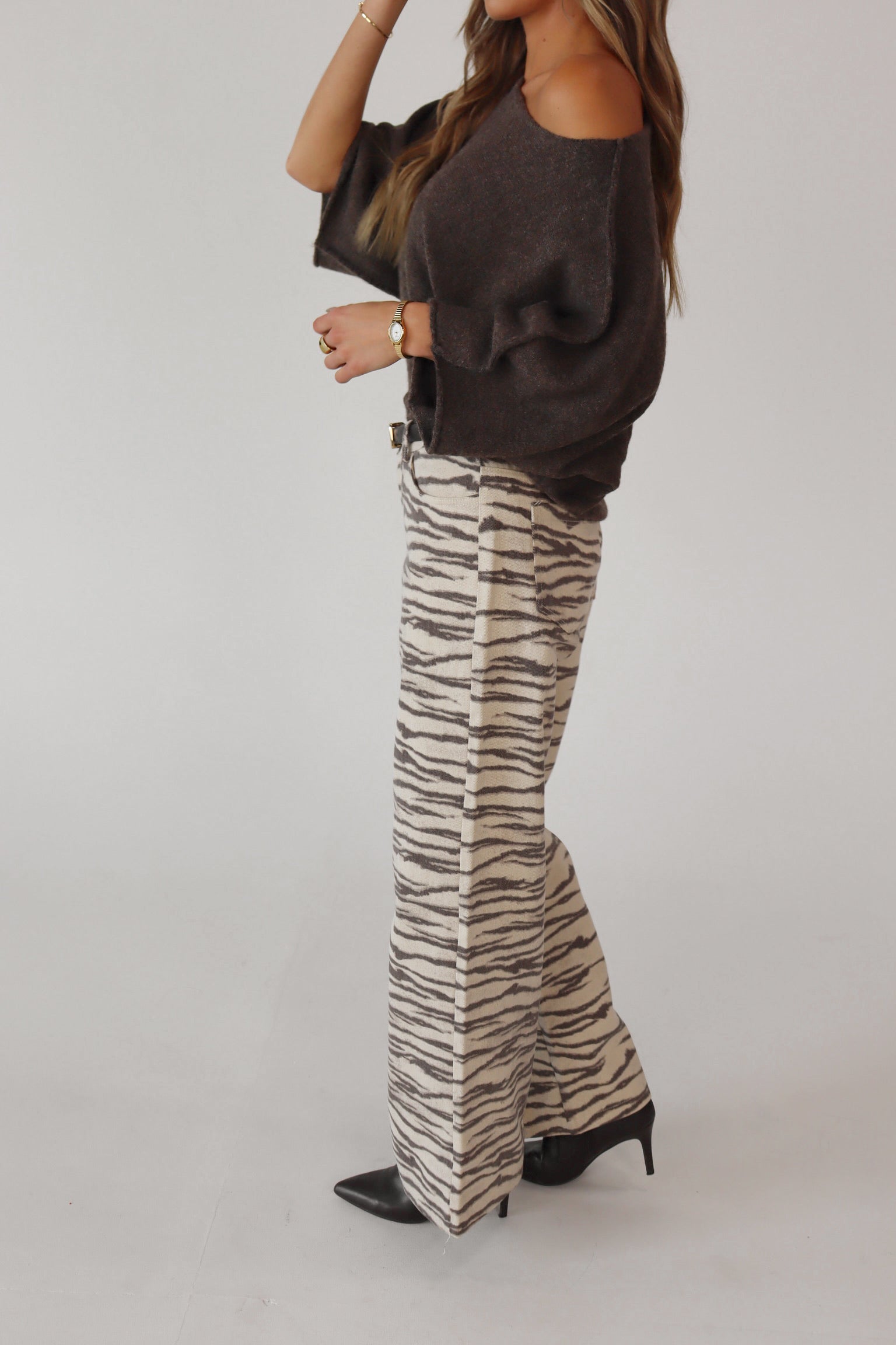 Tiger Print Barrel Jean